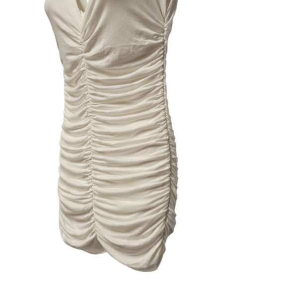 WHITE Ruched V Neck Low Back Mini Dress  Size M - NWOT - Picture 5 of 8